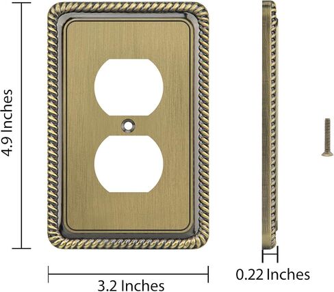 Rope Edge Decorative Wall Plate Switch Plate Outlet Cover (Single Toggle, 2 Pack, Antique Brass) in Kuwait