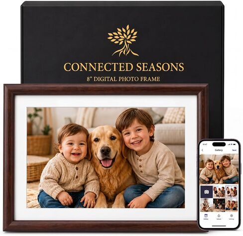 8" WiFi Digital Picture Frame – 100% Real Wood Frame, HD Touchscreen, 16GB Storage, MicroSD/USB-C, Auto-Rotate, App Sharing, Electric Picture Frame Slideshow, Desk & Family Use, Moms Birthday Gifts in Kuwait