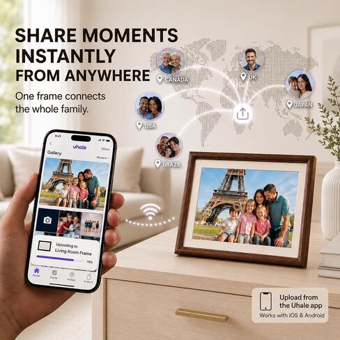 8" WiFi Digital Picture Frame – 100% Real Wood Frame, HD Touchscreen, 16GB Storage, MicroSD/USB-C, Auto-Rotate, App Sharing, Electric Picture Frame Slideshow, Desk & Family Use, Moms Birthday Gifts in Kuwait