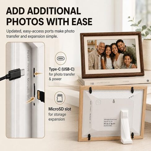 8" WiFi Digital Picture Frame – 100% Real Wood Frame, HD Touchscreen, 16GB Storage, MicroSD/USB-C, Auto-Rotate, App Sharing, Electric Picture Frame Slideshow, Desk & Family Use, Moms Birthday Gifts in Kuwait