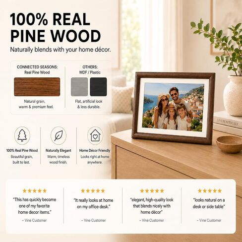 8" WiFi Digital Picture Frame – 100% Real Wood Frame, HD Touchscreen, 16GB Storage, MicroSD/USB-C, Auto-Rotate, App Sharing, Electric Picture Frame Slideshow, Desk & Family Use, Moms Birthday Gifts in Kuwait