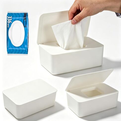 3 PCS Wipes Dispenser Compatible with Cottonelle Refill Pack, Flushable Wet Wipes Container with Sealing Lid, Non-Slip Wipe Holder Keeps Wipes Fresh, Refillable Case for Home & Travel in Kuwait