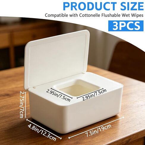 3 PCS Wipes Dispenser Compatible with Cottonelle Refill Pack, Flushable Wet Wipes Container with Sealing Lid, Non-Slip Wipe Holder Keeps Wipes Fresh, Refillable Case for Home & Travel in Kuwait
