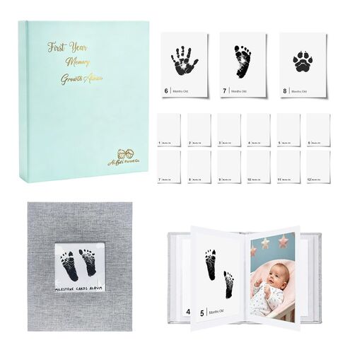 15 Pack Baby Inkless Milestone Cards Album, Inkless Baby Hand Footprint Kit, Monthly Milestone Signs, Baby Book Keepsake, Baby Growth Milestone Cards for Newborn (Monthly Card Set) in Kuwait