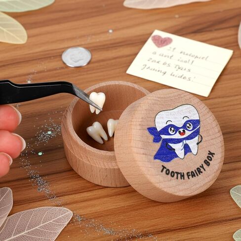 Tooth Storage Box Tooth Fairy Box Wooden Lost Teeth Holder Dropped Teeth Container Keepsake Case for Boys Girls Stores First Lost Teeth Birthday in Kuwait