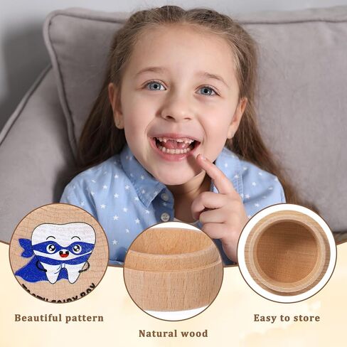 Tooth Storage Box Tooth Fairy Box Wooden Lost Teeth Holder Dropped Teeth Container Keepsake Case for Boys Girls Stores First Lost Teeth Birthday in Kuwait