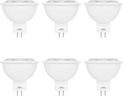 Sunlite LED MR16 Reflector Spotlight Bulb, 7 Watts (50W Equivalent) 12V, 500 Lumens, 90 CRI, GU5.3 Bi-Pin Base, Dimmable, Title-20 Compliant, UL Listed, 2700K Soft White, 6 Pack in Kuwait