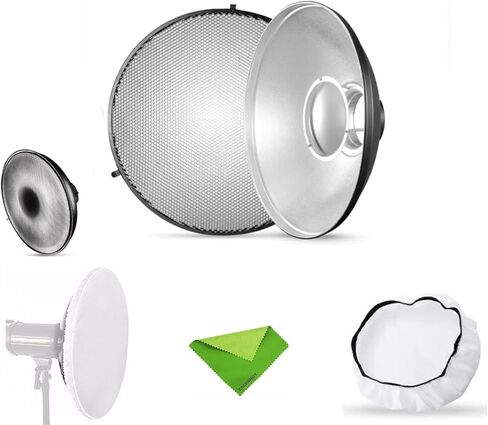 Godox 21.6inch/55cm Silver Beauty Dish Bowens Mount Reflector w/Honeycomb and White Diffuser, Light Modifier for Studio Strobe Flash Monolight for Godox SK400II-V, AD600Pro II, AD600BM II, MS300V in Kuwait