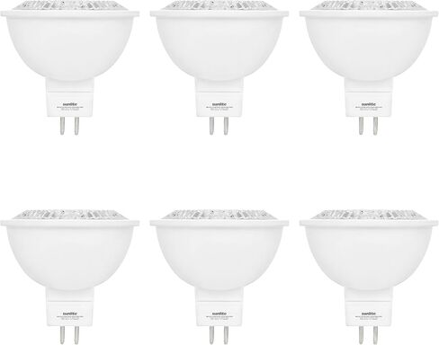 Sunlite LED MR16 Reflector Spotlight Bulb, 7 Watts (50W Equivalent) 12V, 500 Lumens, 90 CRI, GU5.3 Bi-Pin Base, Dimmable, Title-20 Compliant, UL Listed, 2700K Soft White, 6 Pack in Kuwait
