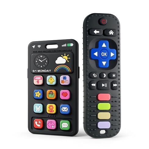 Baby Silicone Remote and Phone Teether, 2pack Teething Toy for Baby 3 6 12 18 Months, Baby's Chew Toys, Food Grade Silicone Teething Toys for Infants, BPA Free, for Babies Gum Relief in Kuwait
