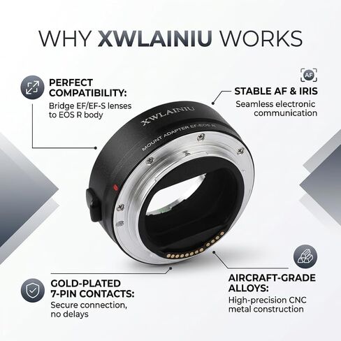 EF-EOS R AF Adapter for Canon EF/EF-S to EOS-R Cameras | Auto Focus, full electronic link, IS & EXIF support, CNC aluminum mount, zero image loss, fits Canon EOS R series in Kuwait