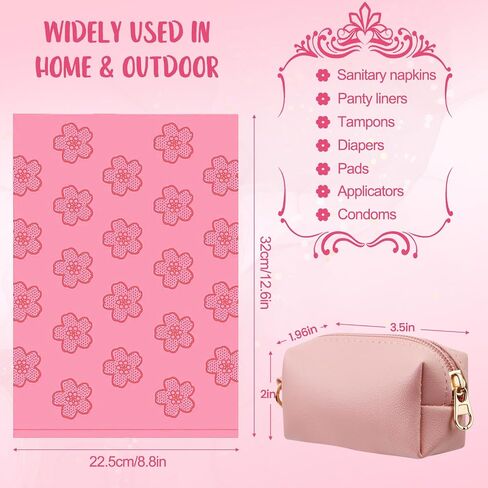 Portable Sanitary Napkin Disposal Bags Sakura Scented with Pink Bag Dispenser 0.5 Gallon Fits Tampons, Sanitary Napkins, Diapers 165 pcs in Kuwait