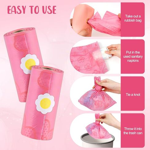 Portable Sanitary Napkin Disposal Bags Sakura Scented with Pink Bag Dispenser 0.5 Gallon Fits Tampons, Sanitary Napkins, Diapers 165 pcs in Kuwait