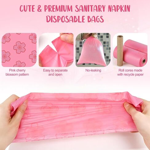 Portable Sanitary Napkin Disposal Bags Sakura Scented with Pink Bag Dispenser 0.5 Gallon Fits Tampons, Sanitary Napkins, Diapers 165 pcs in Kuwait