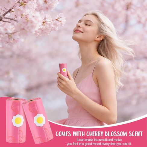 Portable Sanitary Napkin Disposal Bags Sakura Scented with Pink Bag Dispenser 0.5 Gallon Fits Tampons, Sanitary Napkins, Diapers 165 pcs in Kuwait