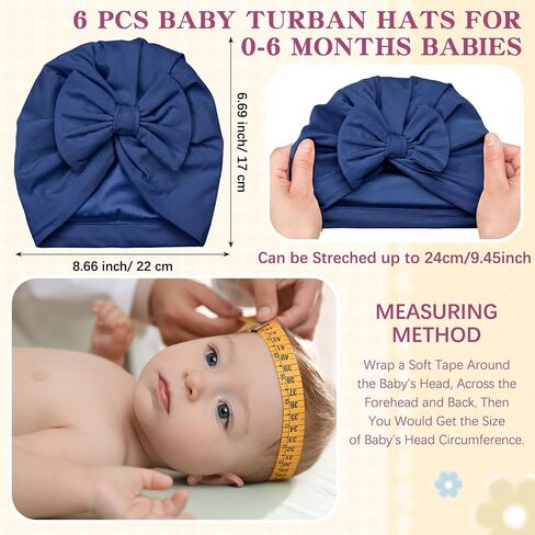 8 Pcs Newborn Satin Bonnet for 0-6 Months Infant Toddler Silky Satin Lined Stretchy Baby Turban Hats with Bow in Kuwait