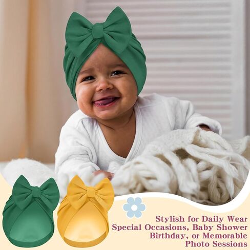 8 Pcs Newborn Satin Bonnet for 0-6 Months Infant Toddler Silky Satin Lined Stretchy Baby Turban Hats with Bow in Kuwait