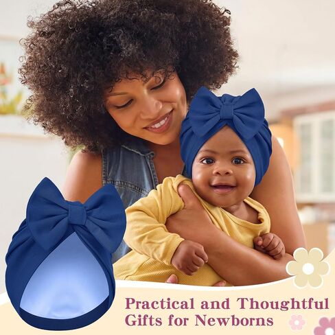 8 Pcs Newborn Satin Bonnet for 0-6 Months Infant Toddler Silky Satin Lined Stretchy Baby Turban Hats with Bow in Kuwait