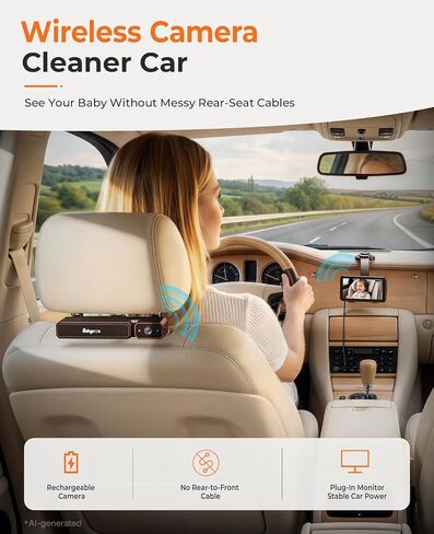 Babyvue BV6 Wireless Baby Car Camera, Baby Monitor with Suction Cup Mount | 1080P HD, 5.2" IPS Screen, Auto IR Night Vision, 3X Zoom, Easy Setup Car Seat Camera for Rear-Facing Baby Kids (Orange) in Kuwait