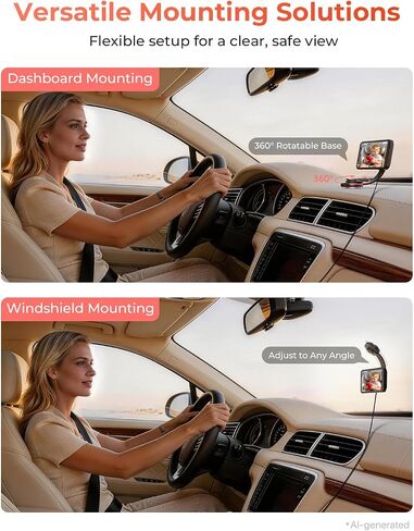Babyvue BV6 Wireless Baby Car Camera, Baby Monitor with Suction Cup Mount | 1080P HD, 5.2" IPS Screen, Auto IR Night Vision, 3X Zoom, Easy Setup Car Seat Camera for Rear-Facing Baby Kids (Orange) in Kuwait