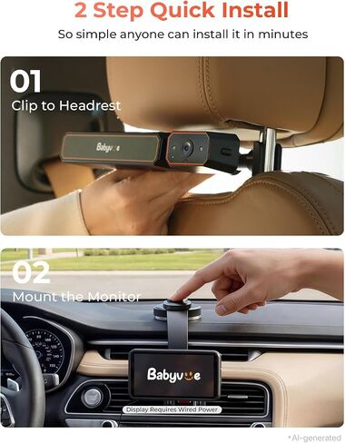 Babyvue BV6 Wireless Baby Car Camera, Baby Monitor with Suction Cup Mount | 1080P HD, 5.2" IPS Screen, Auto IR Night Vision, 3X Zoom, Easy Setup Car Seat Camera for Rear-Facing Baby Kids (Orange) in Kuwait