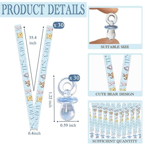 30 Sets Winnie Pacifier Necklaces for Baby Shower, It’s a Boy Baby Shower Favors, Blue Acrylic Pacifier with Blue-Ribbon Printed It’s a Boy, Pooh Pacifiers Necklace Gifts, Bear Party Decorations in Kuwait