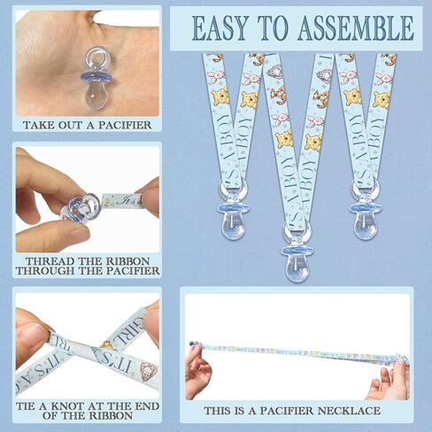 30 Sets Winnie Pacifier Necklaces for Baby Shower, It’s a Boy Baby Shower Favors, Blue Acrylic Pacifier with Blue-Ribbon Printed It’s a Boy, Pooh Pacifiers Necklace Gifts, Bear Party Decorations in Kuwait
