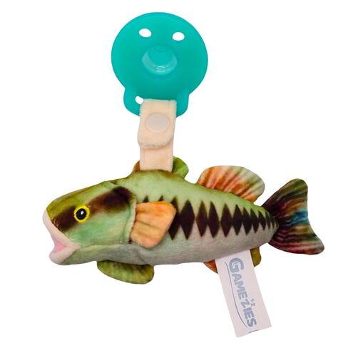 Gamezies Baby Boy and Girl Silicone Bass Fish Pacifier Outdoor Plush Toy Holder Removable, Washable Plush Toy CPSIA Tested, BPA-Free 0-6 Months in Kuwait