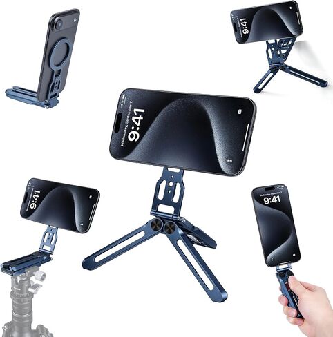 MagSafe Phone Tripod Stand Mount for iPhone 17 16 15 Pro Max | Premium aircraft-grade aluminum alloy foldable cell phone stand with extension mantis hook in Kuwait