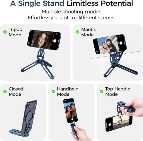 MagSafe Phone Tripod Stand Mount for iPhone 17 16 15 Pro Max | Premium aircraft-grade aluminum alloy foldable cell phone stand with extension mantis hook in Kuwait
