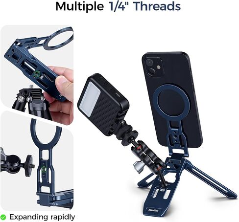 MagSafe Phone Tripod Stand Mount for iPhone 17 16 15 Pro Max | Premium aircraft-grade aluminum alloy foldable cell phone stand with extension mantis hook in Kuwait