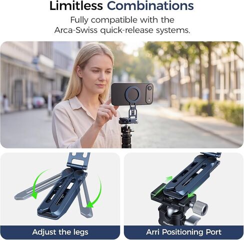 MagSafe Phone Tripod Stand Mount for iPhone 17 16 15 Pro Max | Premium aircraft-grade aluminum alloy foldable cell phone stand with extension mantis hook in Kuwait