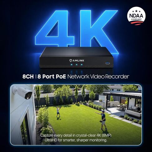 AMLINK 12MP 8CH AI NVR (8-Port PoE), Smart NVR, Human Detection & Vehicle Detection - Supports 8 x 12MP IP Cameras, Supports 1 x 20TB HDD (Not Included) ALN-4108E in Kuwait