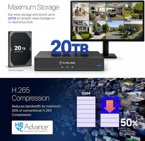 AMLINK 12MP 8CH AI NVR (8-Port PoE), Smart NVR, Human Detection & Vehicle Detection - Supports 8 x 12MP IP Cameras, Supports 1 x 20TB HDD (Not Included) ALN-4108E in Kuwait