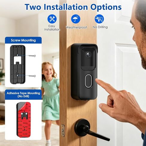 No Drill Doorbell Mount for Blink Video Doorbell 2025 Release, Anti-Theft Adhesive Mounting Bracket for Home Security Camera System, Full Cover Doorbell Holder for Apartment/Rental/Dorm/Office in Kuwait