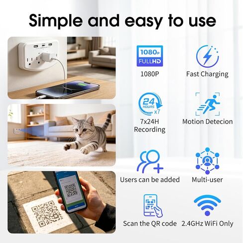 Hidden Camera - 1080P Wireless Indoor Security Camera, HD Nanny Cam - WiFi Wall-Mounted Cameras in Kuwait
