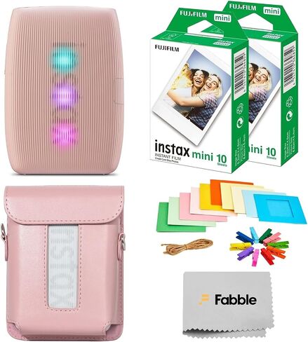 Fujifilm Instax Mini Link 3 Smartphone Printer – Rose Pink Bundle with a Protective Case, Twin Pack Instant Film (20 Sheets), Hanging Photo Frames, and Premium Microfiber Cleaning Cloth in Kuwait