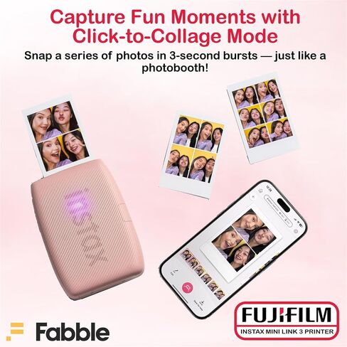 Fujifilm Instax Mini Link 3 Smartphone Printer – Rose Pink Bundle with a Protective Case, Twin Pack Instant Film (20 Sheets), Hanging Photo Frames, and Premium Microfiber Cleaning Cloth in Kuwait