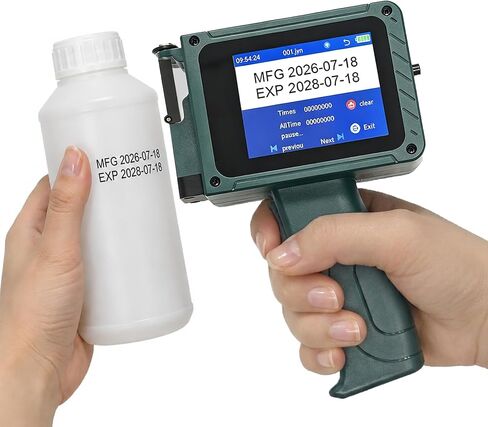 ET21 Handheld Inkjet Printer, Portable Inkjet Coder with 12.7mm W6900k Ink Cartridge, Ergonomic Handheld Printer for Packaging, Batch Coder for Bottle, Metal, Wood, Curved Surface Printing | Portable Inkjet Coder– Ergonomic Batch Coder, Prints on Bottle,  in Kuwait