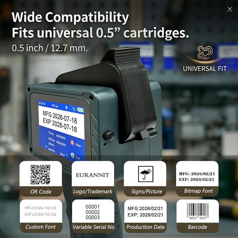 ET21 Handheld Inkjet Printer, Portable Inkjet Coder with 12.7mm W6900k Ink Cartridge, Ergonomic Handheld Printer for Packaging, Batch Coder for Bottle, Metal, Wood, Curved Surface Printing | Portable Inkjet Coder– Ergonomic Batch Coder, Prints on Bottle,  in Kuwait