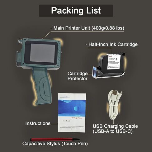 ET21 Handheld Inkjet Printer, Portable Inkjet Coder with 12.7mm W6900k Ink Cartridge, Ergonomic Handheld Printer for Packaging, Batch Coder for Bottle, Metal, Wood, Curved Surface Printing | Portable Inkjet Coder– Ergonomic Batch Coder, Prints on Bottle,  in Kuwait