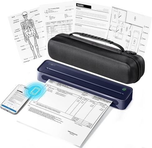 D90E Inkless Portable Printer for Travel, Supports 8.5 x 11 Inch Thermal Paper Wireless Thermal Printer Bluetooth, with Travel Case & 10 Sheets for Students, Office, School, Deep Blue in Kuwait