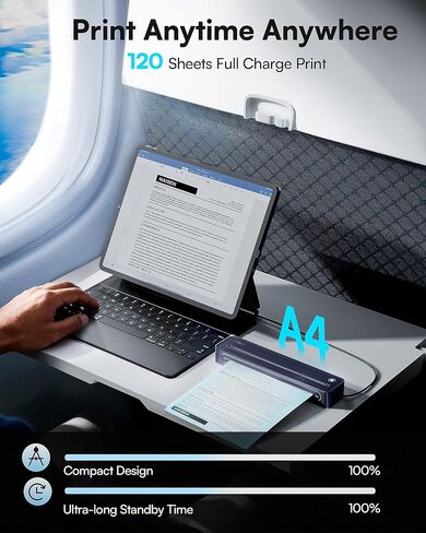 D90E Inkless Portable Printer for Travel, Supports 8.5 x 11 Inch Thermal Paper Wireless Thermal Printer Bluetooth, with Travel Case & 10 Sheets for Students, Office, School, Deep Blue in Kuwait