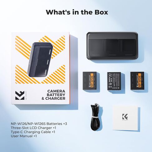 K&F CONCEPT 3-Pack NP-W126 Battery and Upgraded 20W LED NP-W126S XT30III Battery Charger Compatible with Fujifilm X100vi, X100V, XM5, XE5, XT30II, XT30, X Half, XS10, XT20, XE4, A5 Cameras in Kuwait