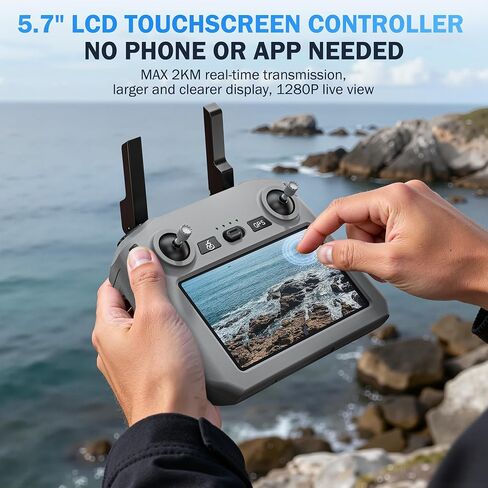 4K GPS Drone with 5.7" FPV Touchscreen, 100-Min Flight, Auto Return, Follow | Beginner Mode, Long Range Transmission, Foldable RC Quadcopter with 2 Batteries, Ideal for Adults, with 4K Camera in Kuwait
