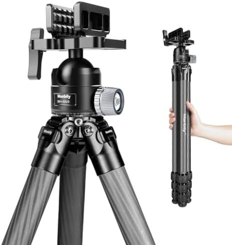 Manbily Carbon Fiber Tripod with Shooting Rest & 52mm Low Profile Ball Head for Hunting, Shooting and Outdoors, 32mm Tube, Max. Load 55lbs/25kg in Kuwait