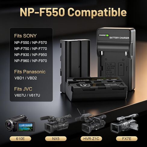 NP-F550 Battery and Wall Charger for Sony NP F550, F530, F970, F960, F770, F750, F330, CCD-SC55, TR516, TR716, TR818, TR910, TR917 Camera, CN-160, CN-216 LED Video Light 2-Pack (2700 mAh) in Kuwait