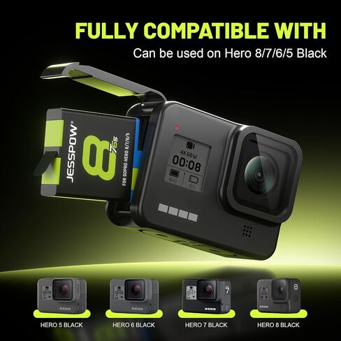 JESSPOW Battery 1500mAh for GoPro Hero 8/7/6/5 Black and 3-Channel LED USB Charger Fully Compatible with GoPro Hero 8 Battery and Charger (3-Pack) in Kuwait