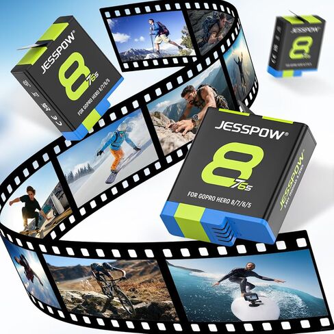 JESSPOW Battery 1500mAh for GoPro Hero 8/7/6/5 Black and 3-Channel LED USB Charger Fully Compatible with GoPro Hero 8 Battery and Charger (3-Pack) in Kuwait