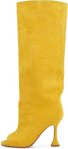 richealnini Suede Knee High Boots for Women with Kitten Heels Peep Toe in Kuwait